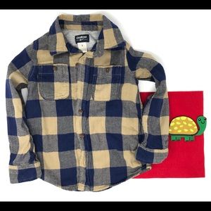 Size 5 OshKosh  Blue and Tan Flannel Kids Shirt